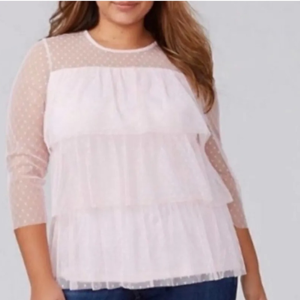 Lane Bryant Pink Polka Dot Tiered Sheer Top Size 18/20